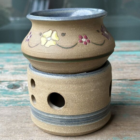 Ballard‎ Candle Holder Pottery Stoneware Diffuser 5.5" Warmer Wax Floral Signed - Picture 3 of 11